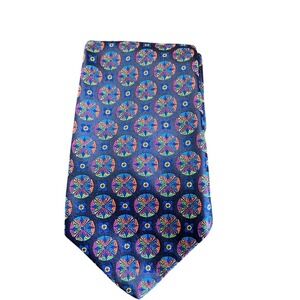 Robert Jensen‎ Hand Sewn Silk Tie Geometric Pattern Blue Made In Italy 60"